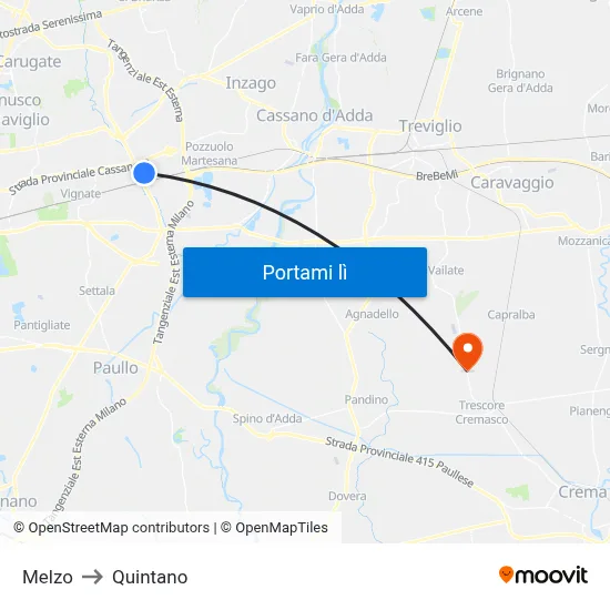 Melzo to Quintano map