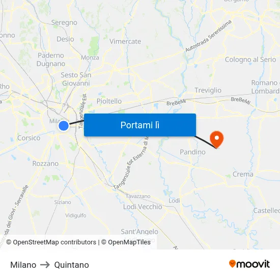Milano to Quintano map