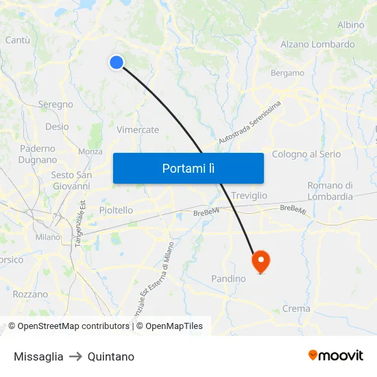Missaglia to Quintano map
