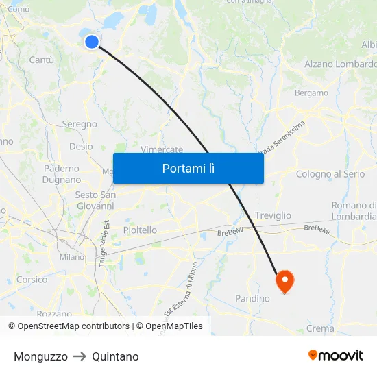 Monguzzo to Quintano map