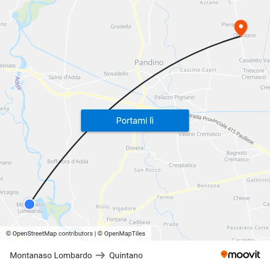 Montanaso Lombardo to Quintano map