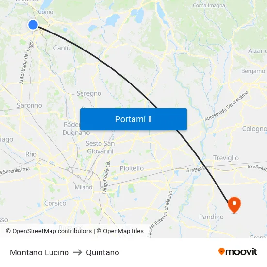 Montano Lucino to Quintano map