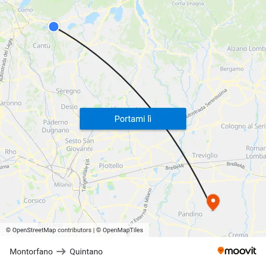 Montorfano to Quintano map