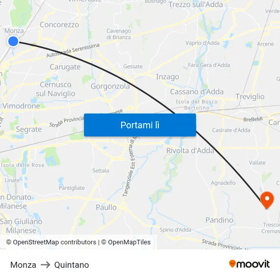 Monza to Quintano map