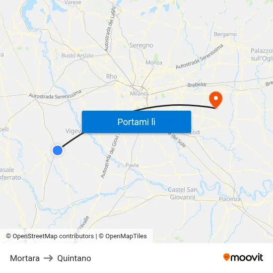Mortara to Quintano map