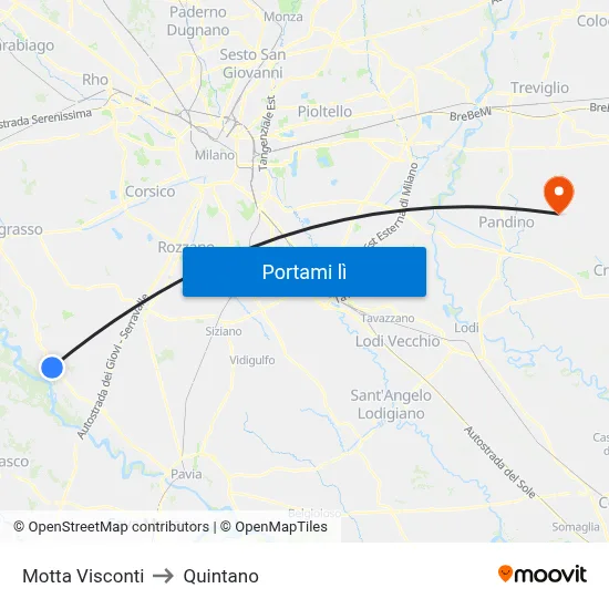 Motta Visconti to Quintano map