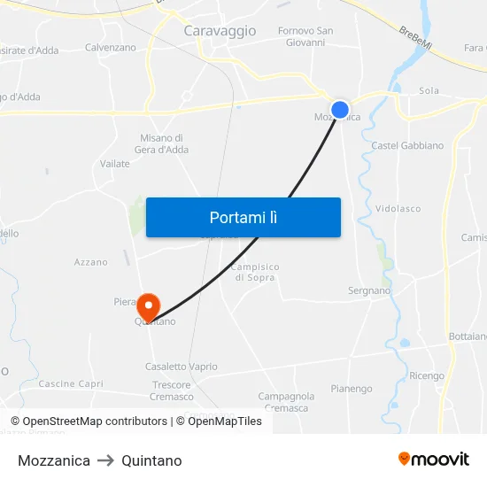 Mozzanica to Quintano map