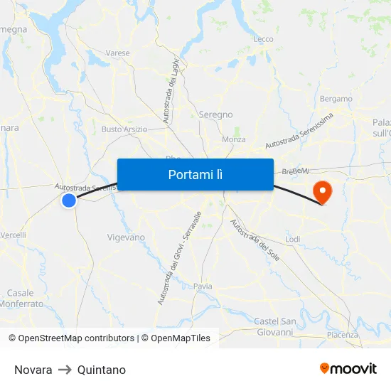 Novara to Quintano map