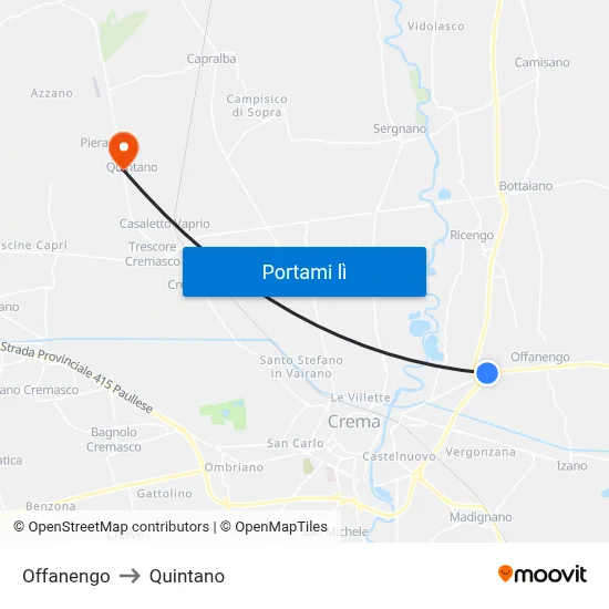 Offanengo to Quintano map