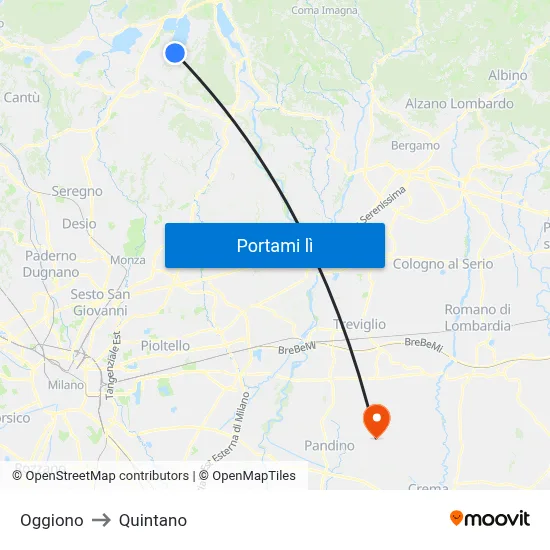 Oggiono to Quintano map
