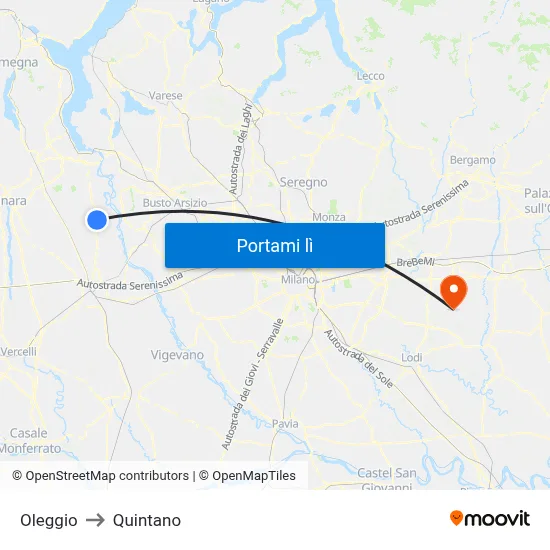 Oleggio to Quintano map