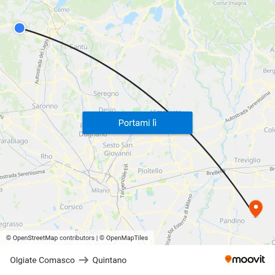 Olgiate Comasco to Quintano map
