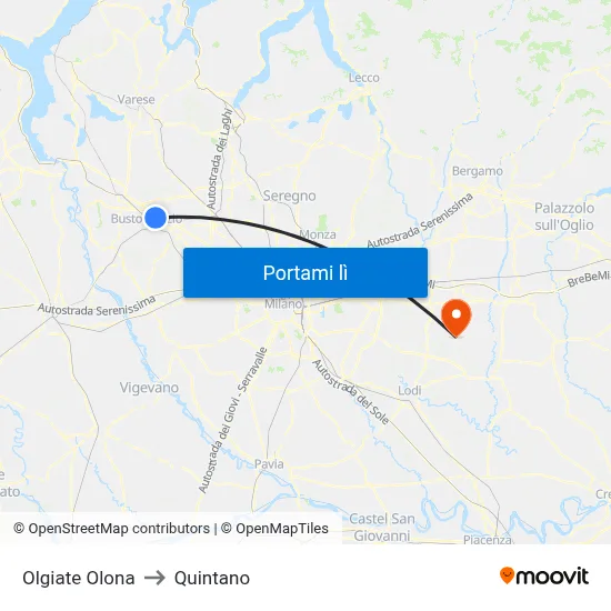 Olgiate Olona to Quintano map