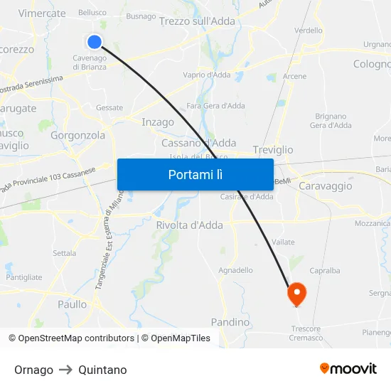 Ornago to Quintano map