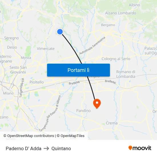 Paderno D' Adda to Quintano map