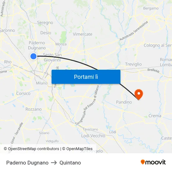Paderno Dugnano to Quintano map
