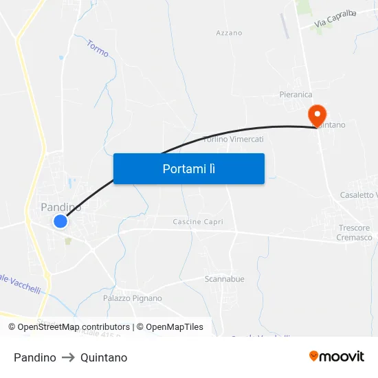 Pandino to Quintano map