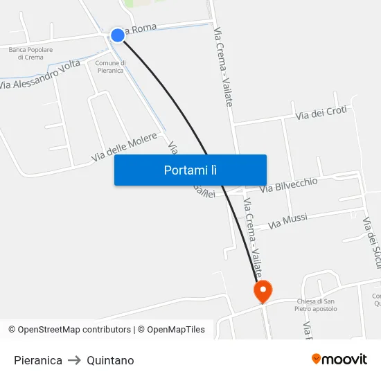 Pieranica to Quintano map
