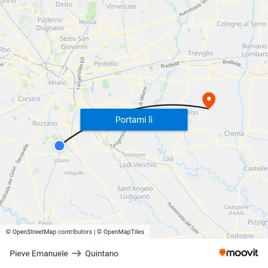 Pieve Emanuele to Quintano map