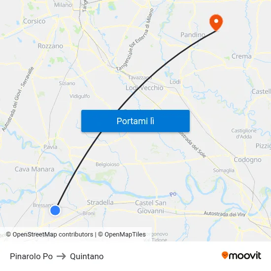 Pinarolo Po to Quintano map