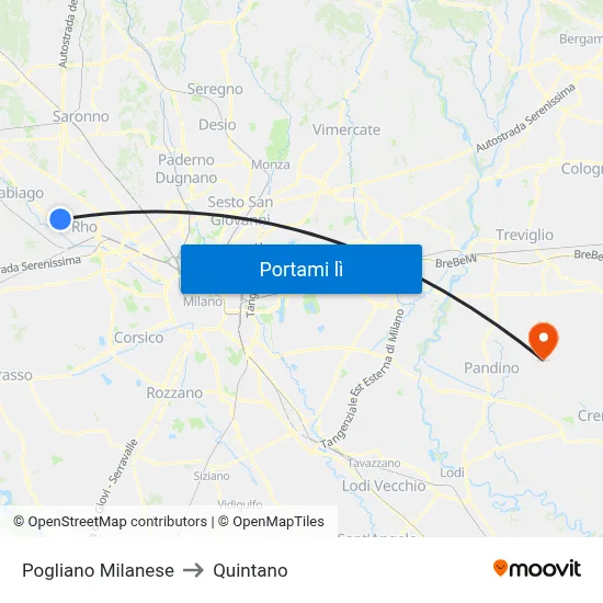 Pogliano Milanese to Quintano map