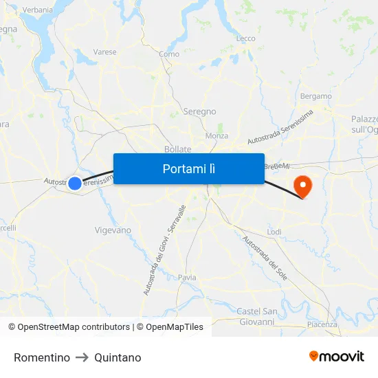 Romentino to Quintano map