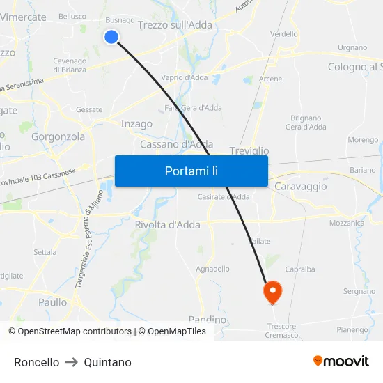 Roncello to Quintano map