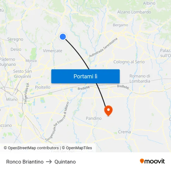 Ronco Briantino to Quintano map