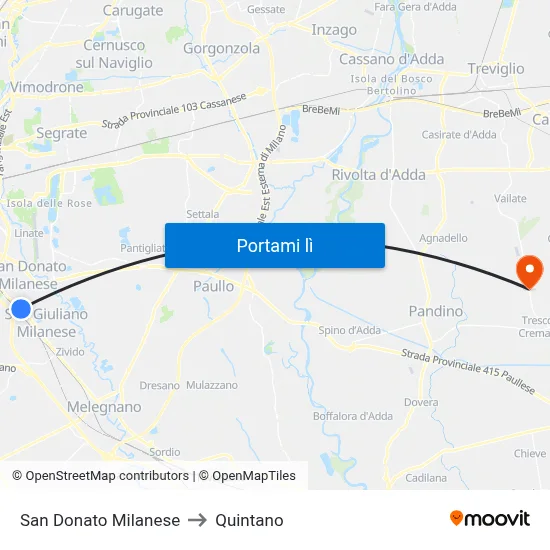 San Donato Milanese to Quintano map