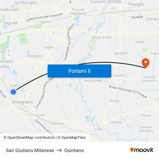 San Giuliano Milanese to Quintano map