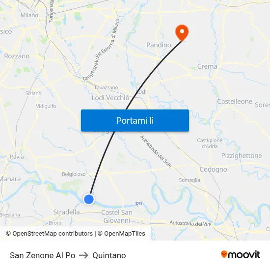 San Zenone Al Po to Quintano map