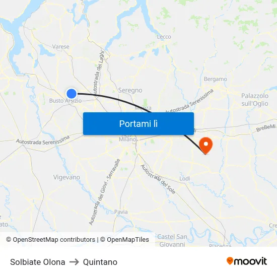 Solbiate Olona to Quintano map