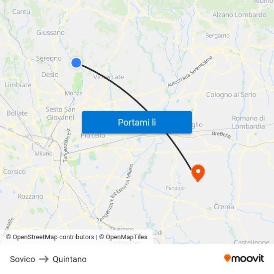 Sovico to Quintano map
