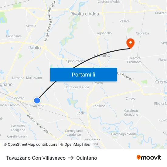 Tavazzano Con Villavesco to Quintano map