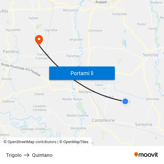 Trigolo to Quintano map