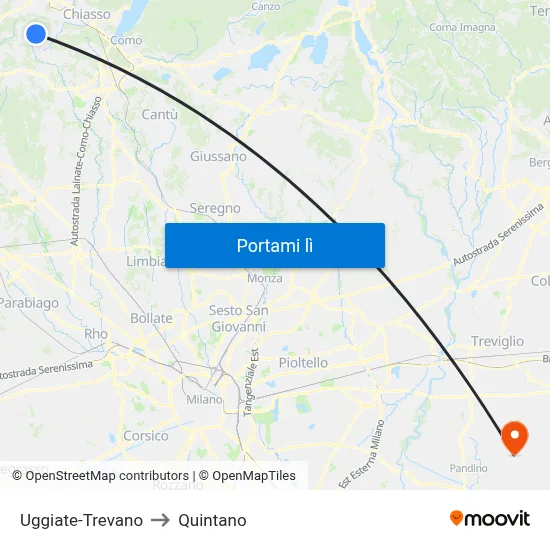 Uggiate-Trevano to Quintano map