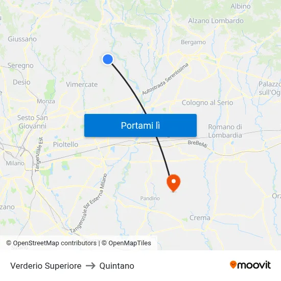 Verderio Superiore to Quintano map
