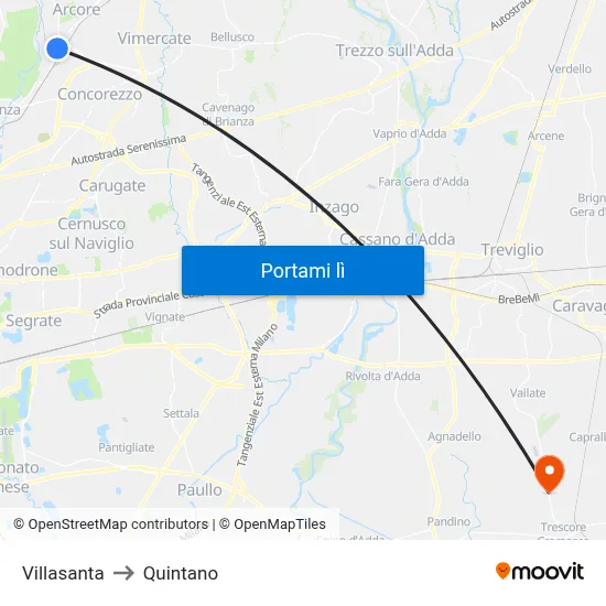 Villasanta to Quintano map