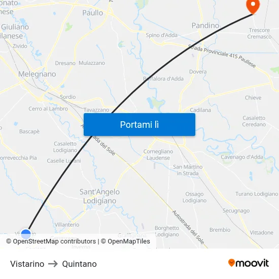 Vistarino to Quintano map