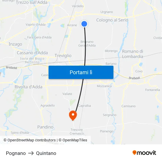 Pognano to Quintano map