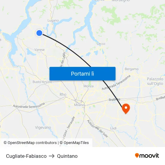 Cugliate-Fabiasco to Quintano map