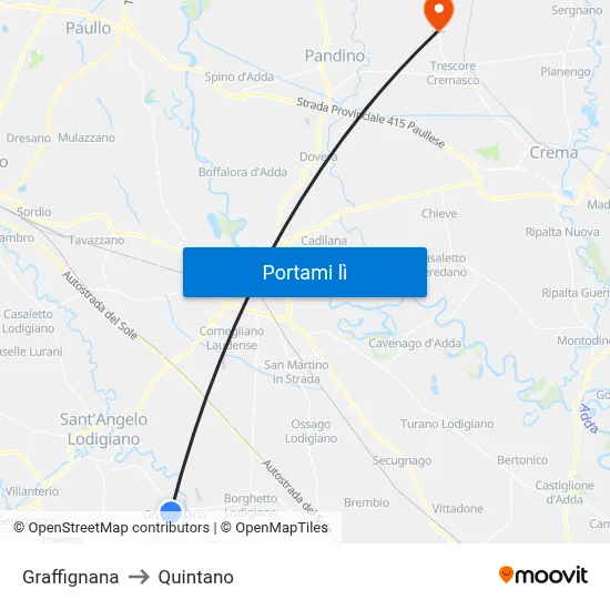 Graffignana to Quintano map