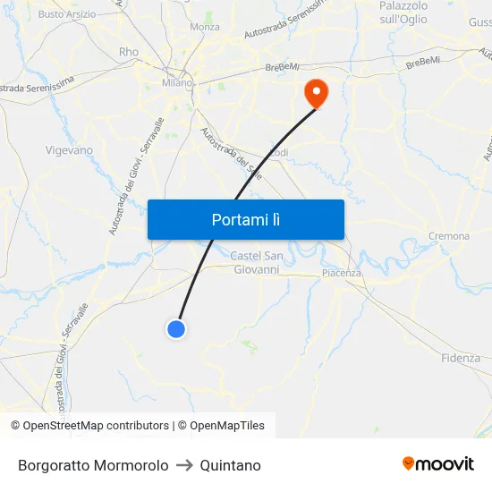 Borgoratto Mormorolo to Quintano map