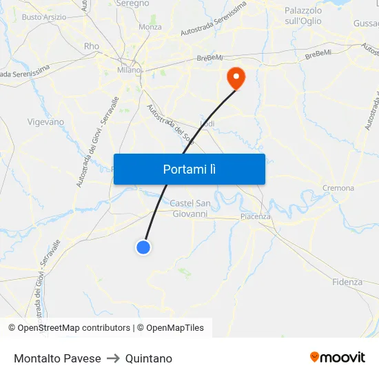 Montalto Pavese to Quintano map
