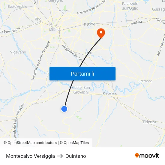 Montecalvo Versiggia to Quintano map