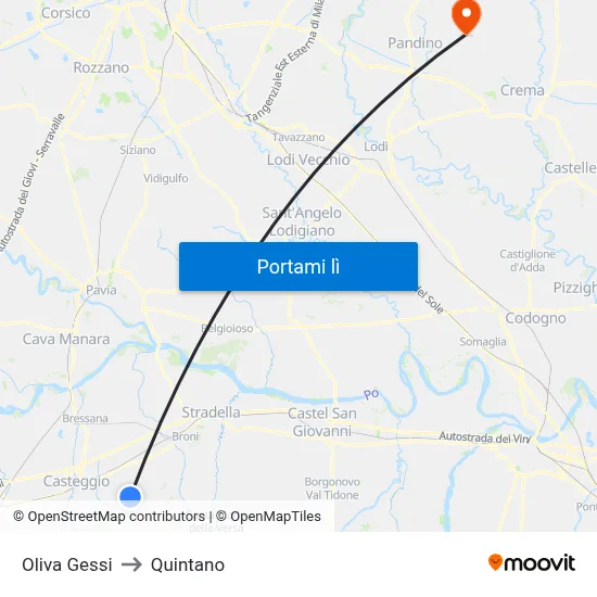 Oliva Gessi to Quintano map