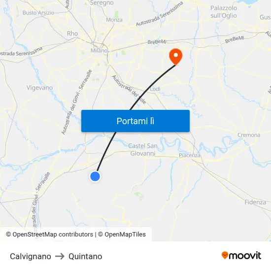Calvignano to Quintano map