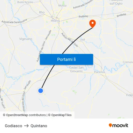 Godiasco to Quintano map