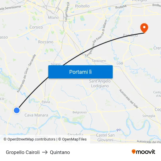 Gropello Cairoli to Quintano map