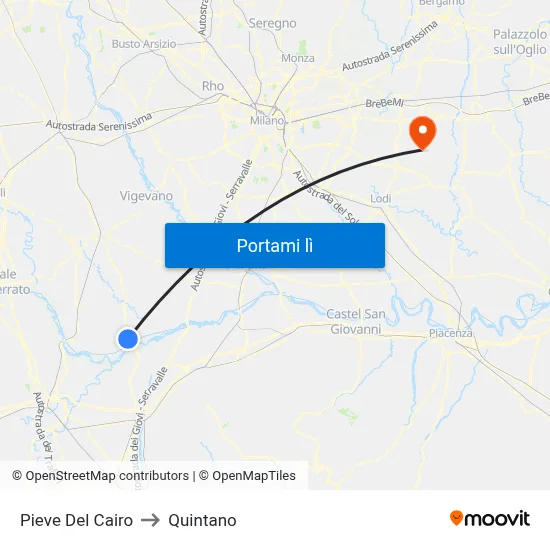 Pieve Del Cairo to Quintano map